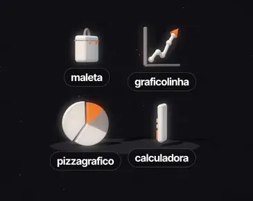 Peças 3D: maleta, gráfico, pizza e calculadora