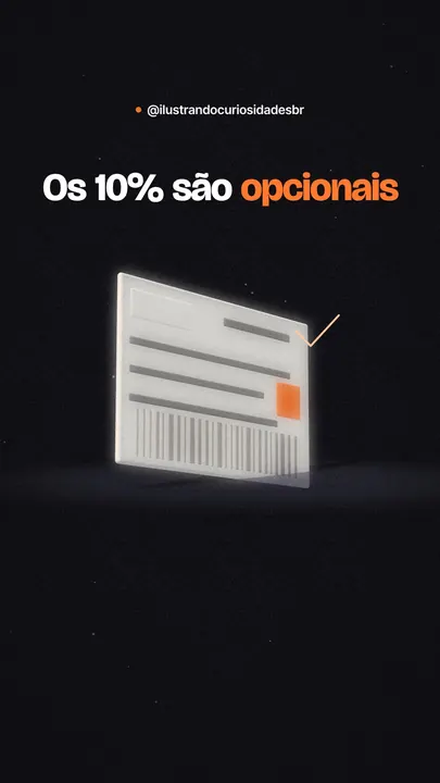 Quadro do vídeo sobre a taxa de serviço: uma conta de restaurante em 3D e o texto Os 10% são opcionais